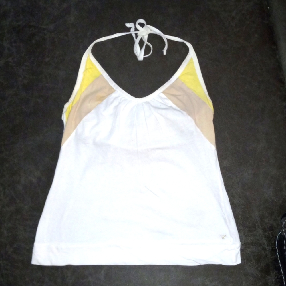 American Eagle by Outfitters halter top white, tan, and yellow size medium